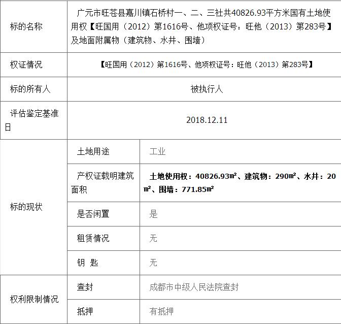 【一拍】广元市旺苍县嘉川镇石桥村1-3社国有土地使用权及地面附属物